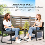 Poly Rattan 3 Pieces Bistro Set With Square Glass Top Table and Cushions - Velmora