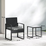 Poly Rattan 3 Pieces Bistro Set With Square Glass Top Table and Cushions - Velmora