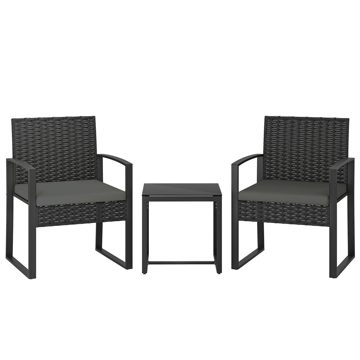 Poly Rattan 3 Pieces Bistro Set With Square Glass Top Table and Cushions - Velmora