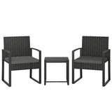 Poly Rattan 3 Pieces Bistro Set With Square Glass Top Table and Cushions - Velmora