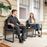 Poly Rattan 3 Pieces Bistro Set With Square Glass Top Table and Cushions - Velmora