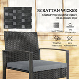 Poly Rattan 3 Pieces Bistro Set With Square Glass Top Table and Cushions - Velmora