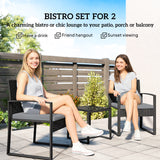 Poly Rattan 3 Pieces Bistro Set With Square Glass Top Table and Cushions - Velmora