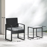 Poly Rattan 3 Pieces Bistro Set With Square Glass Top Table and Cushions - Velmora