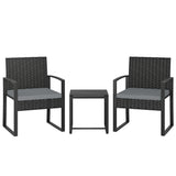Poly Rattan 3 Pieces Bistro Set With Square Glass Top Table and Cushions - Velmora