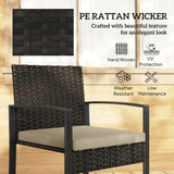 Poly Rattan 3 Pieces Bistro Set With Square Glass Top Table and Cushions - Velmora