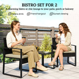 Poly Rattan 3 Pieces Bistro Set With Square Glass Top Table and Cushions - Velmora