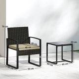 Poly Rattan 3 Pieces Bistro Set With Square Glass Top Table and Cushions - Velmora