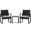 Poly Rattan 3 Pieces Bistro Set With Square Glass Top Table and Cushions - Velmora