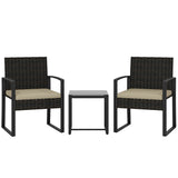 Poly Rattan 3 Pieces Bistro Set With Square Glass Top Table and Cushions - Velmora