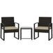 Poly Rattan 3 Pieces Bistro Set With Square Glass Top Table and Cushions - Velmora