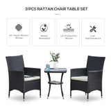 Poly Rattan 3 Pieces Garden Armchair in Set of 2 and Glass Top Table - Velmora