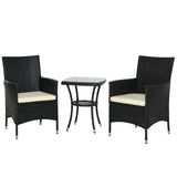 Poly Rattan 3 Pieces Garden Armchair in Set of 2 and Glass Top Table - Velmora