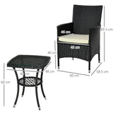 Poly Rattan 3 Pieces Garden Armchair in Set of 2 and Glass Top Table - Velmora