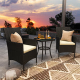 Poly Rattan 3 Pieces Garden Armchair in Set of 2 and Glass Top Table - Velmora
