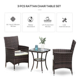 Poly Rattan 3 Pieces Garden Armchair in Set of 2 and Glass Top Table - Velmora