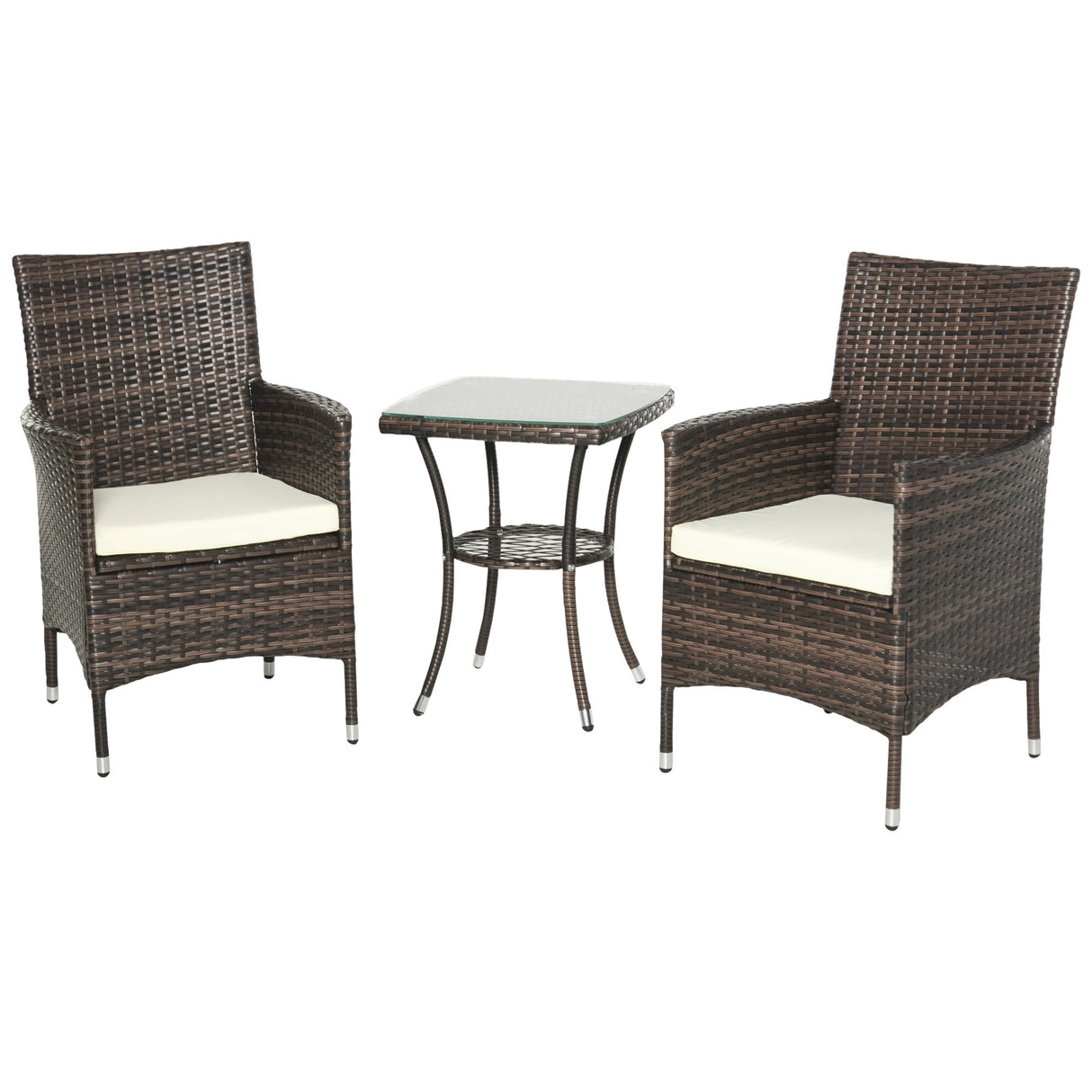 Poly Rattan 3 Pieces Garden Armchair in Set of 2 and Glass Top Table - Velmora