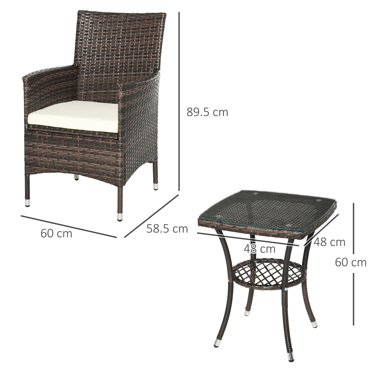 Poly Rattan 3 Pieces Garden Armchair in Set of 2 and Glass Top Table - Velmora