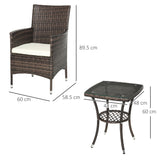 Poly Rattan 3 Pieces Garden Armchair in Set of 2 and Glass Top Table - Velmora