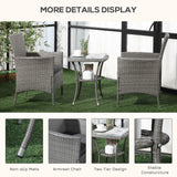 Poly Rattan 3 Pieces Garden Armchair in Set of 2 and Glass Top Table - Velmora