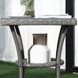 Poly Rattan 3 Pieces Garden Armchair in Set of 2 and Glass Top Table - Velmora