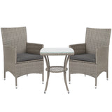 Poly Rattan 3 Pieces Garden Armchair in Set of 2 and Glass Top Table - Velmora
