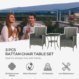 Poly Rattan 3 Pieces Garden Armchair in Set of 2 and Glass Top Table - Velmora