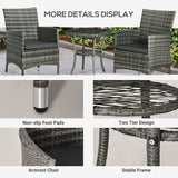 Poly Rattan 3 Pieces Garden Armchair in Set of 2 and Glass Top Table - Velmora