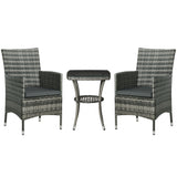 Poly Rattan 3 Pieces Garden Armchair in Set of 2 and Glass Top Table - Velmora