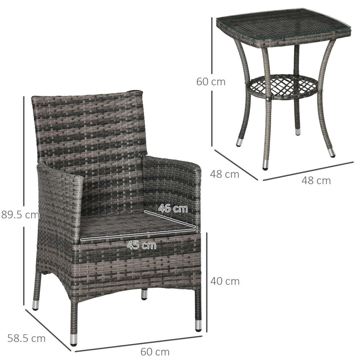 Poly Rattan 3 Pieces Garden Armchair in Set of 2 and Glass Top Table - Velmora