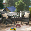Poly Rattan 3 Pieces Garden Armchair in Set of 2 and Glass Top Table - Velmora