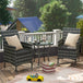 Poly Rattan 3 Pieces Garden Armchair in Set of 2 and Glass Top Table - Velmora