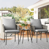 Poly Rattan 3 Pieces Garden Bistro Set With 4 Cushions - Velmora