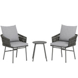 Poly Rattan 3 Pieces Garden Bistro Set With 4 Cushions - Velmora