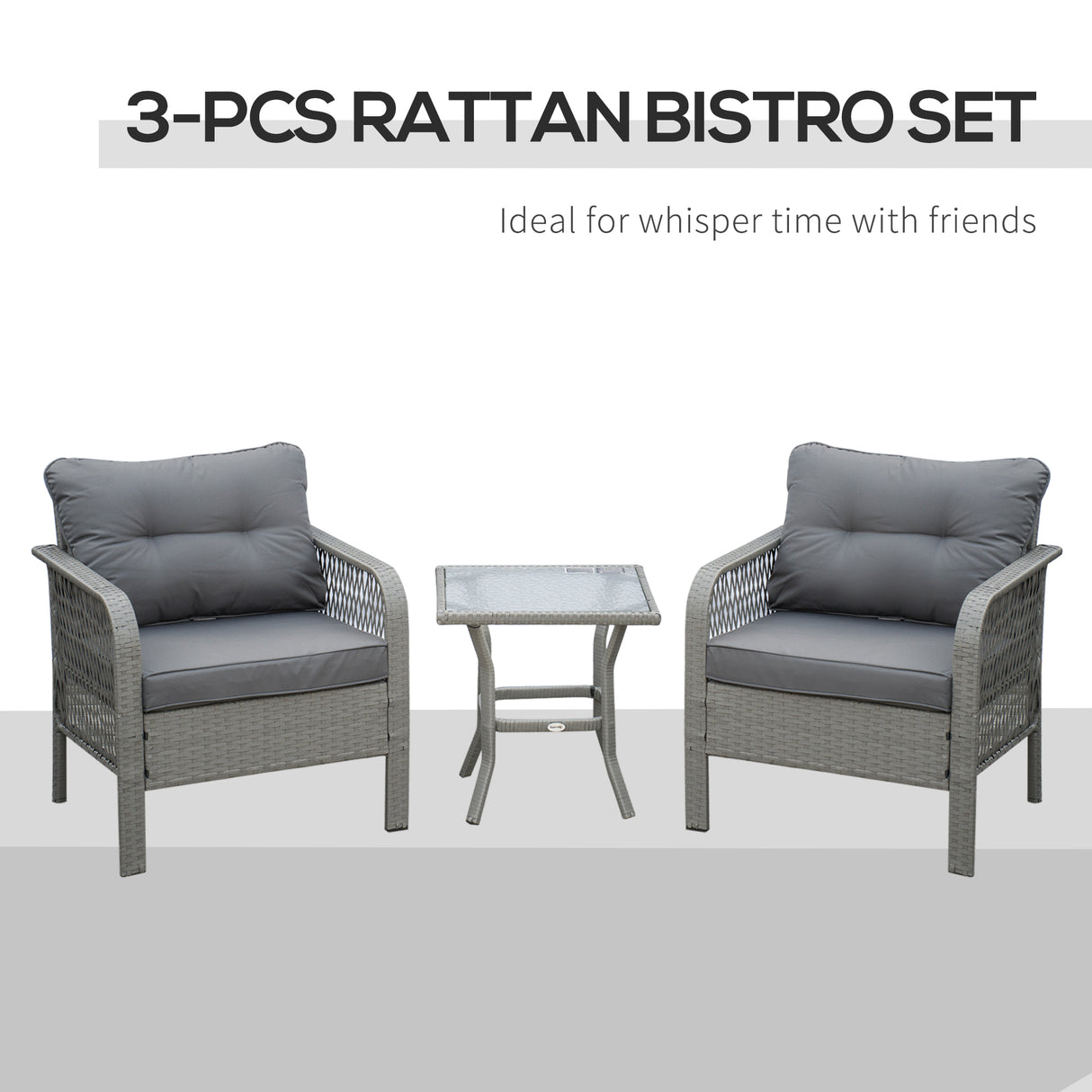 Poly Rattan 3 Pieces Garden Bistro Set With Glass Top Coffee Table And Armchairs - Velmora