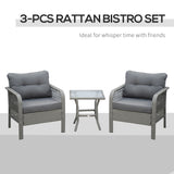Poly Rattan 3 Pieces Garden Bistro Set With Glass Top Coffee Table And Armchairs - Velmora