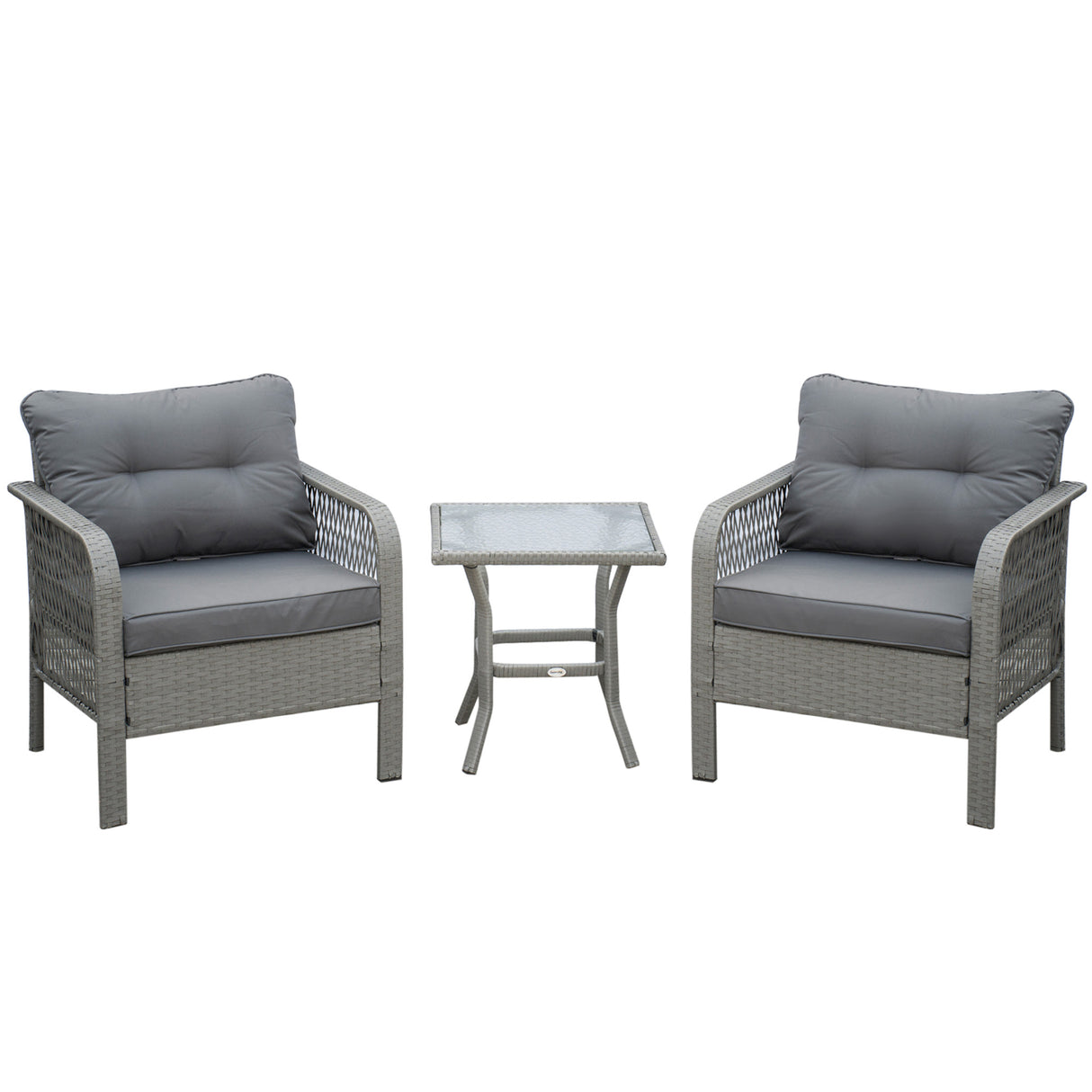 Poly Rattan 3 Pieces Garden Bistro Set With Glass Top Coffee Table And Armchairs - Velmora