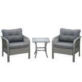 Poly Rattan 3 Pieces Garden Bistro Set With Glass Top Coffee Table And Armchairs - Velmora