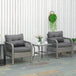 Poly Rattan 3 Pieces Garden Bistro Set With Glass Top Coffee Table And Armchairs - Velmora