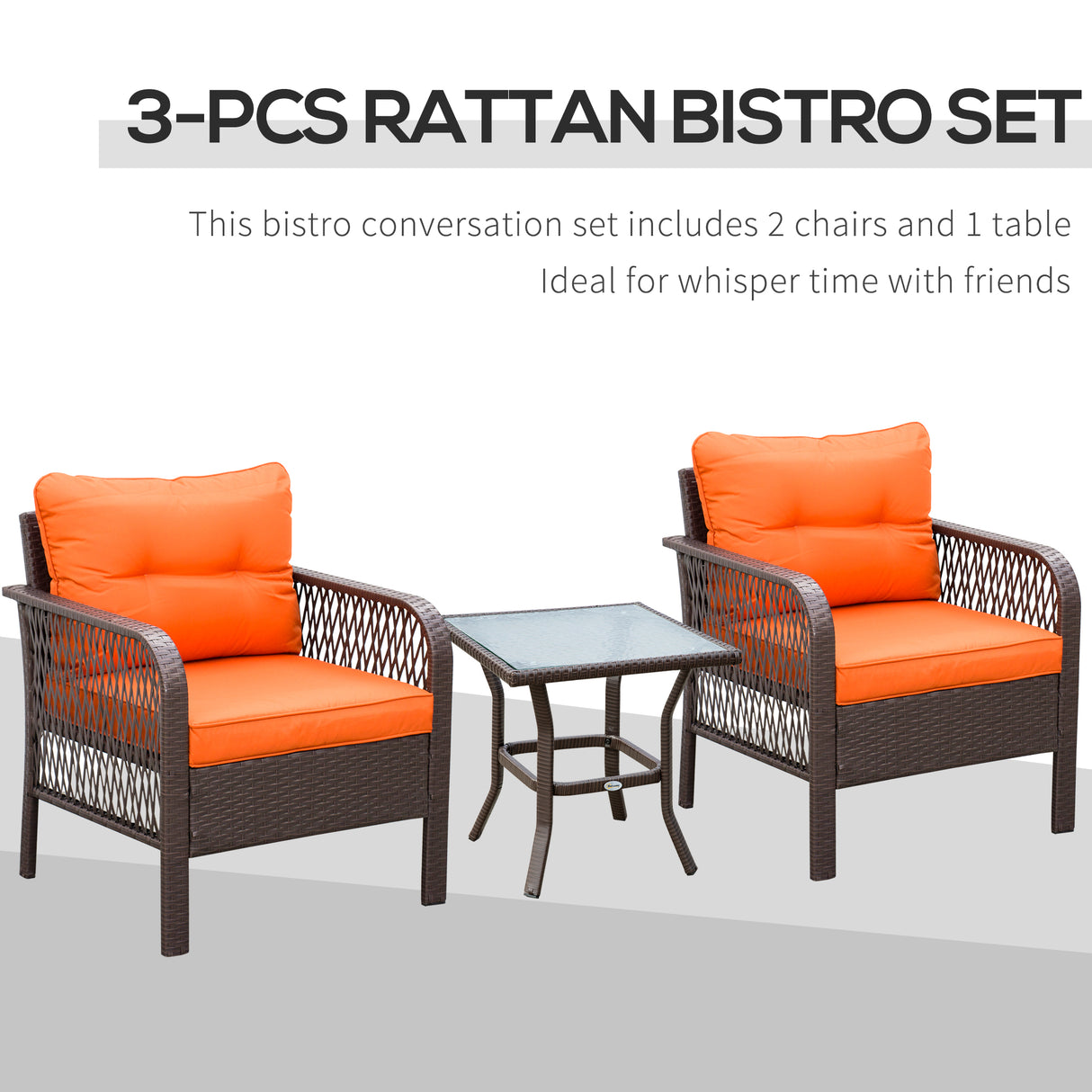 Poly Rattan 3 Pieces Garden Bistro Set With Glass Top Coffee Table And Armchairs - Velmora