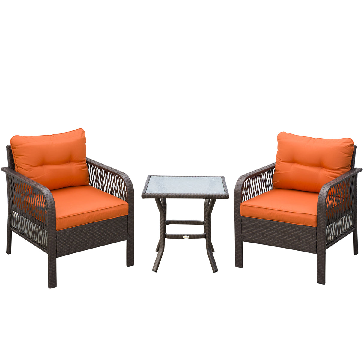 Poly Rattan 3 Pieces Garden Bistro Set With Glass Top Coffee Table And Armchairs - Velmora