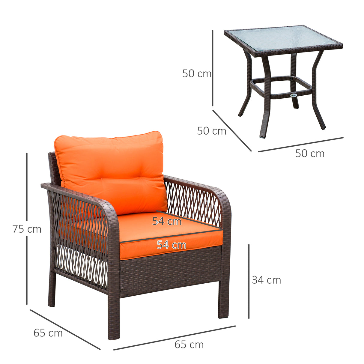 Poly Rattan 3 Pieces Garden Bistro Set With Glass Top Coffee Table And Armchairs - Velmora