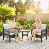 Poly Rattan 3 Pieces Garden Bistro Set With Glass Top Coffee Table And Armchairs - Velmora