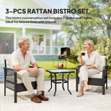 Poly Rattan 3 Pieces Garden Bistro Set With Glass Top Coffee Table And Armchairs - Velmora