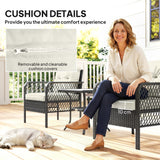Poly Rattan 3 Pieces Garden Bistro Set With Glass Top Coffee Table And Armchairs - Velmora