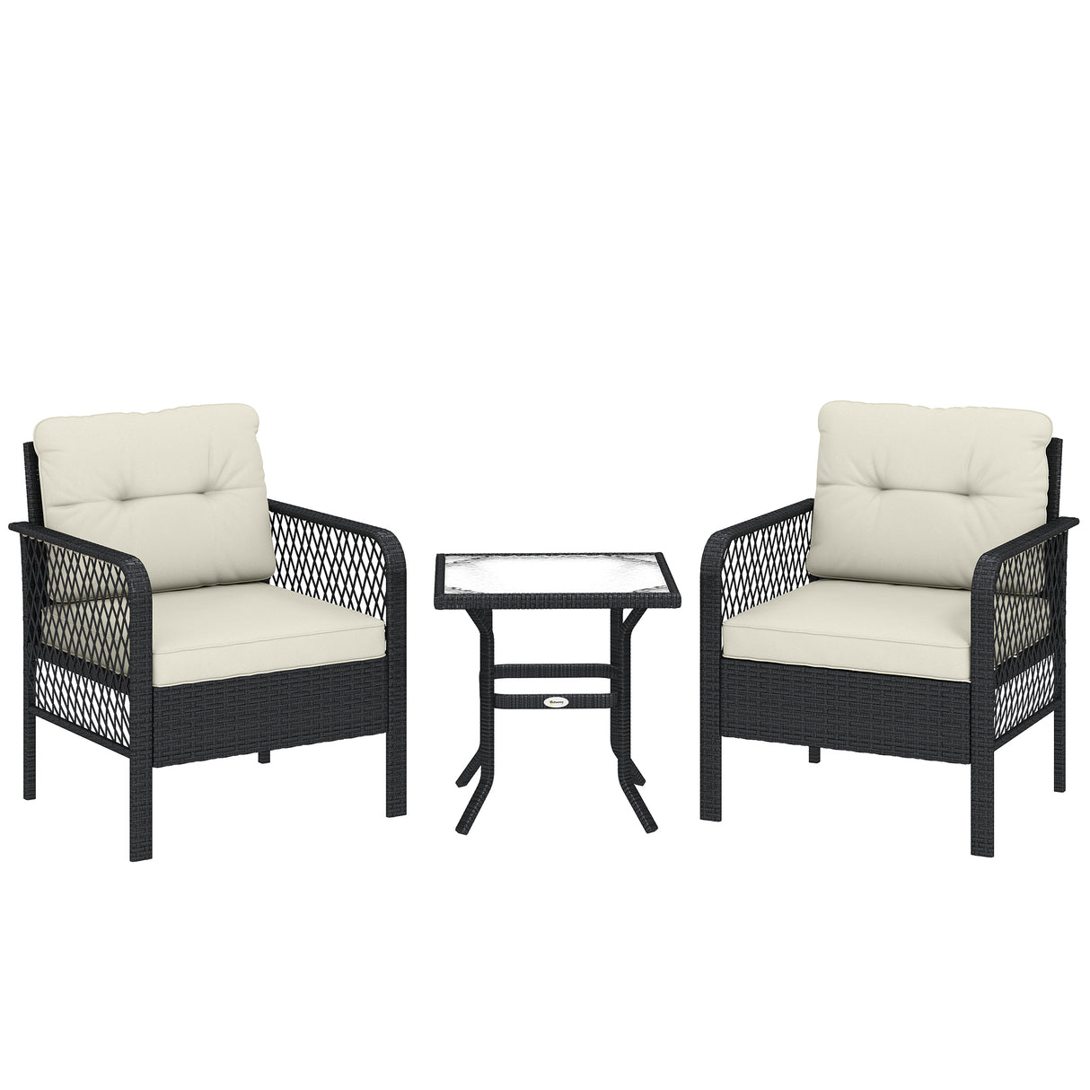 Poly Rattan 3 Pieces Garden Bistro Set With Glass Top Coffee Table And Armchairs - Velmora