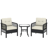 Poly Rattan 3 Pieces Garden Bistro Set With Glass Top Coffee Table And Armchairs - Velmora