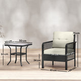 Poly Rattan 3 Pieces Garden Bistro Set With Glass Top Coffee Table And Armchairs - Velmora
