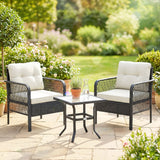 Poly Rattan 3 Pieces Garden Bistro Set With Glass Top Coffee Table And Armchairs - Velmora