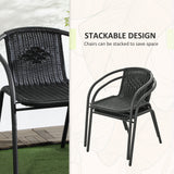 Poly Rattan 3 Pieces Garden Bistro Set Round Glass Top Coffee Table - Velmora